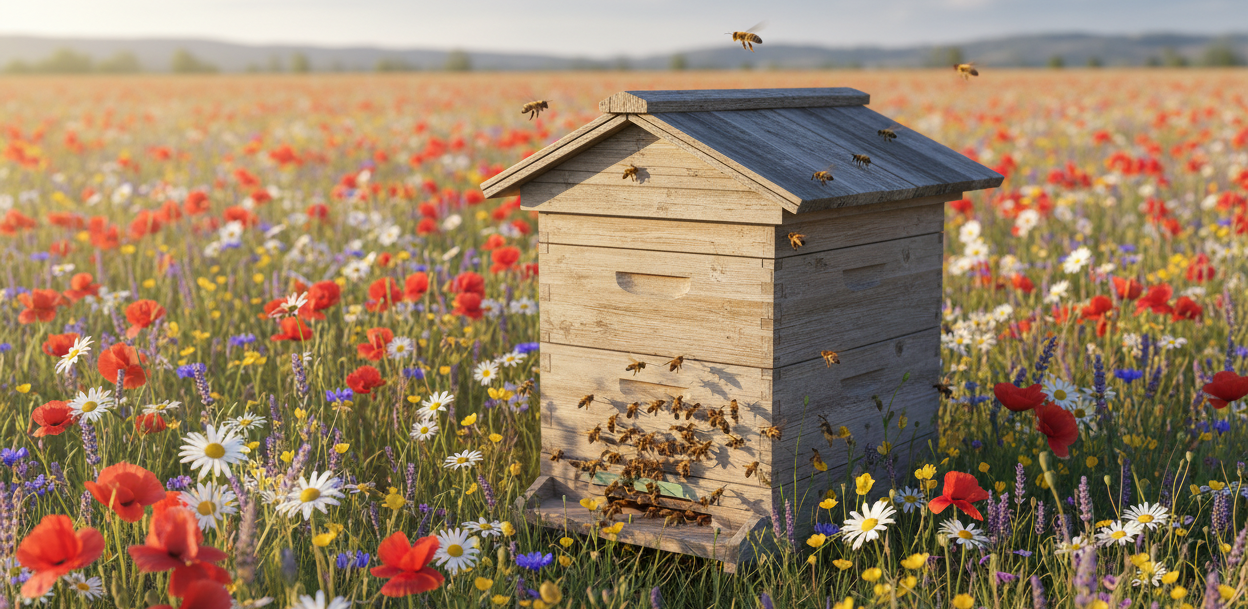 Une ruche dans un champs