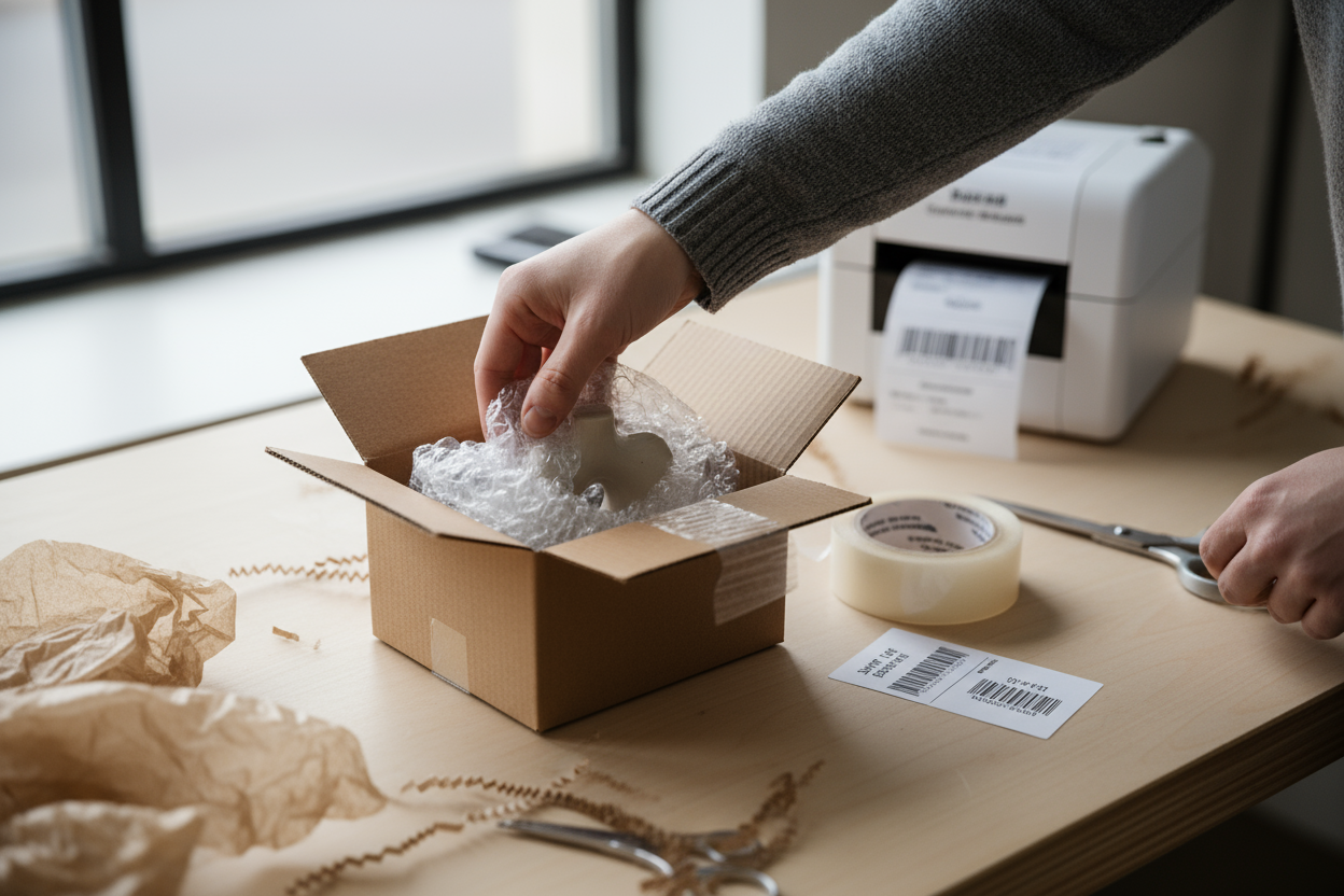 une image représentant l'emballage et expédition d'un petit colis